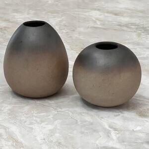 Bisque Vase Table Top Indoor Planter Pots Matte Brown Set of Two